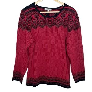 North Style Fair Isle Sweater Red Black Womens Size L Nordic Ski Cotton